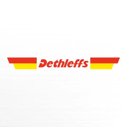 Dethleffs-logo tussen rode en gele striping