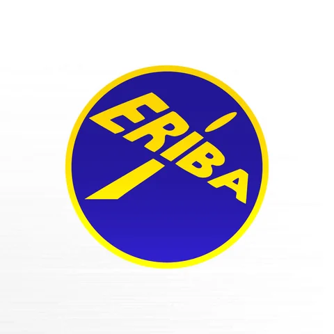 Rond Eriba-logo in geel en donkerblauw