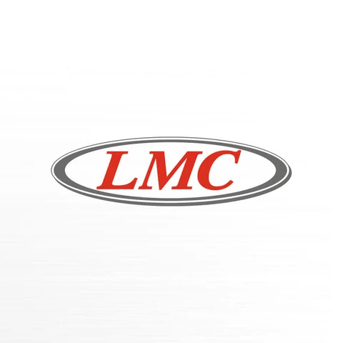 Ovaal LMC-logo in rood en zilver