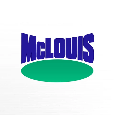 McLouis-logo in blauw op een groene ovaal