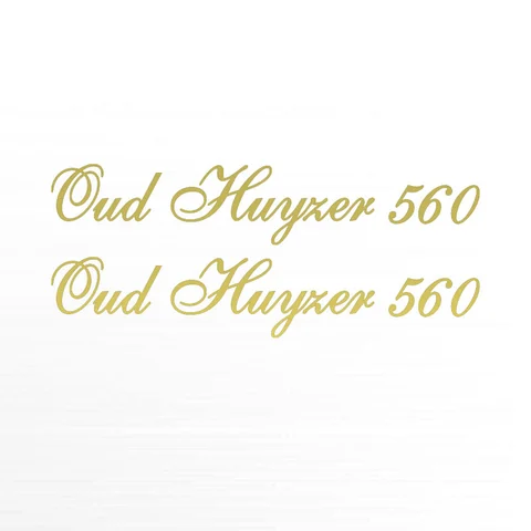 Twee Oud Huyzer 560-stickers in goud schuinschrift