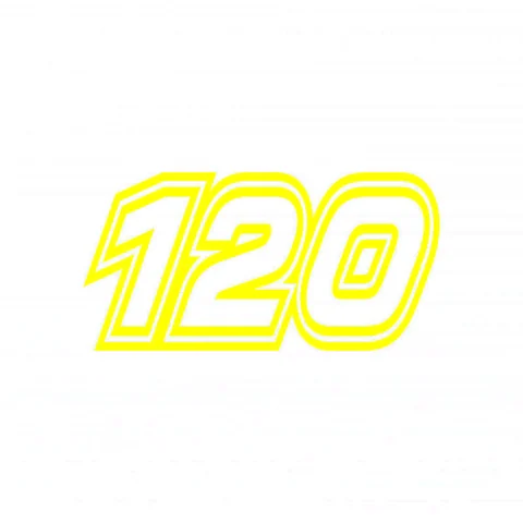 Racenummer 120 in geel met dubbele contour