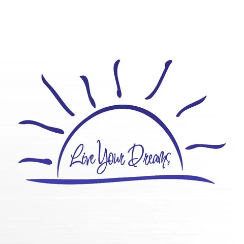Halve zon met de tekst Live your dreams in donkerblauw